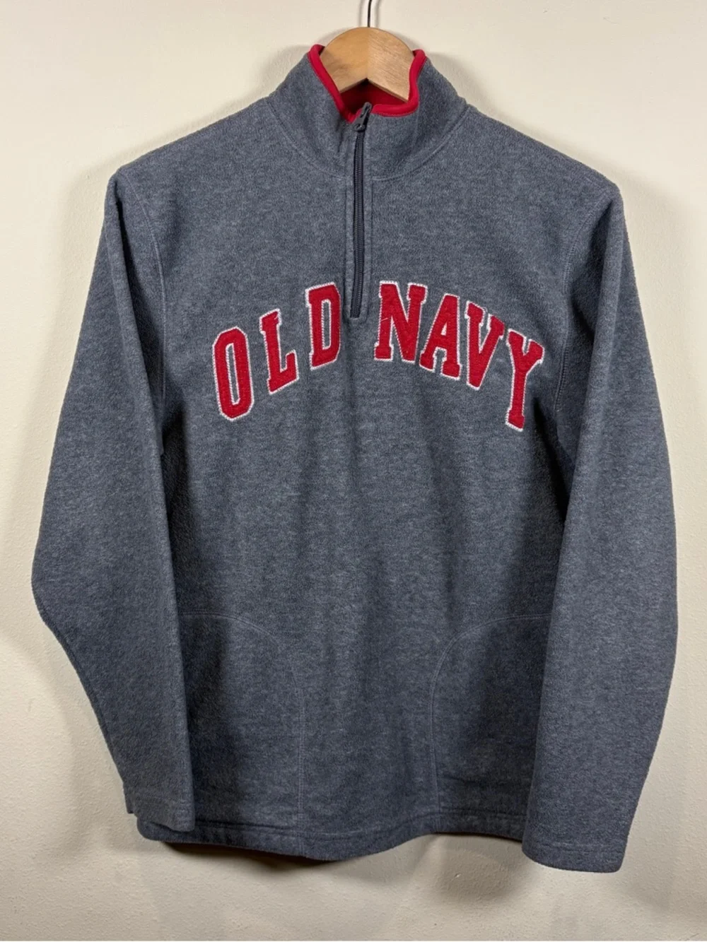 Vintage Old Navy Y2K Quarter-Zip Spell Out Fleece Grey & Red Sweater